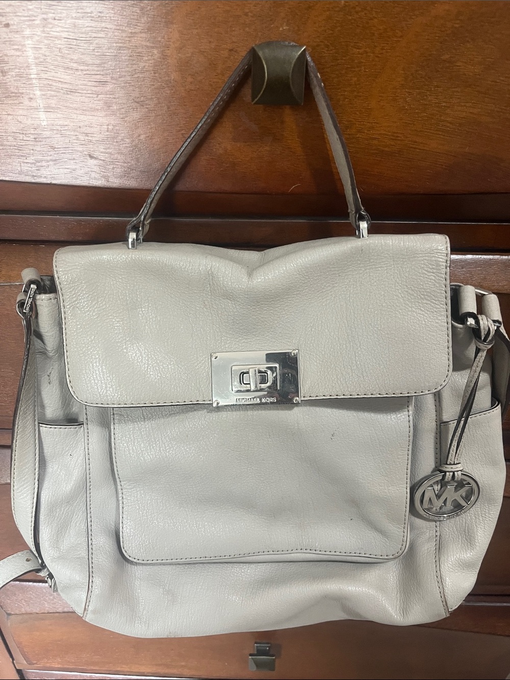 Michael Kors Gray Leather Satchel with Front Pocket